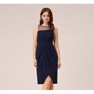 NWT Adrianna Papell Sleek Black Midi Dress Women Size 2 Tulip Hemmed Cocktail